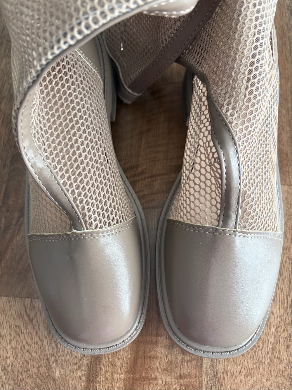 NEW! Taupe Mesh Mid-Calf Women's Boots with Heel - Picture 6 of 12